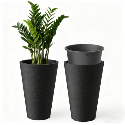 Kante Set of 2 Black Plastic Round Planters 13" Tall Home & Outdoor