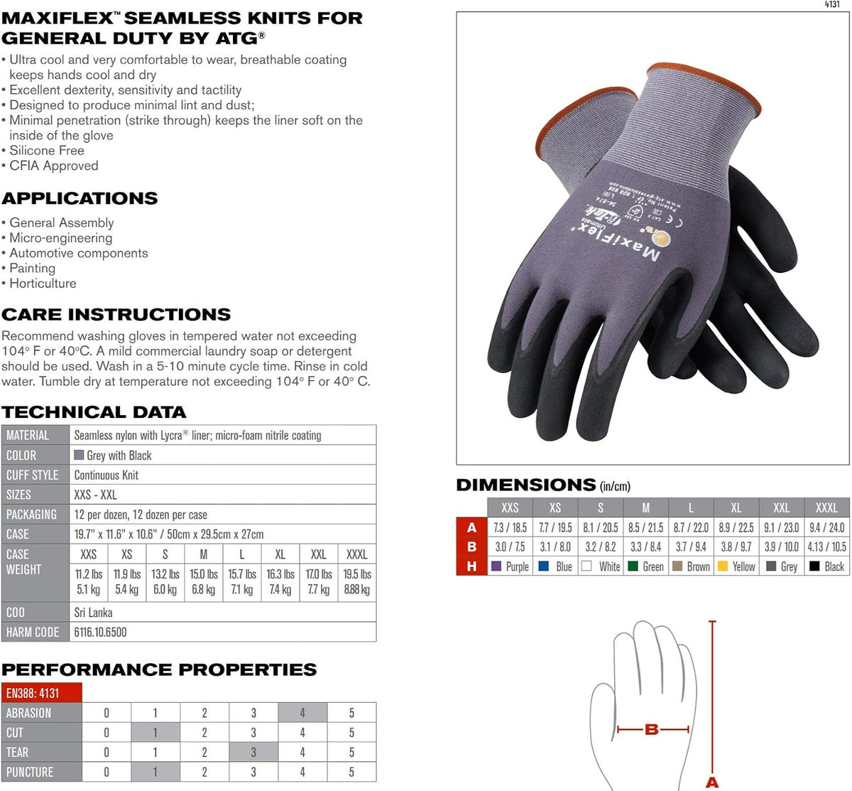 MaxiFlex Seamless Knit Nylon Gloves with Nitrile Coat and Micro Foam Grip on Palm and Fingers Cut Resistance