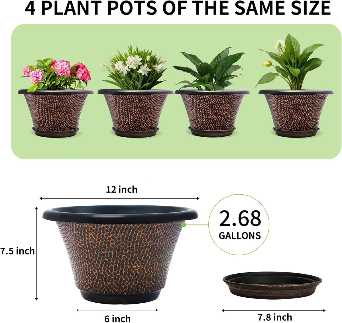 Quarut 12 Inch Pots for Plants,4 Pack Large Flower Pots with Drainage Hole