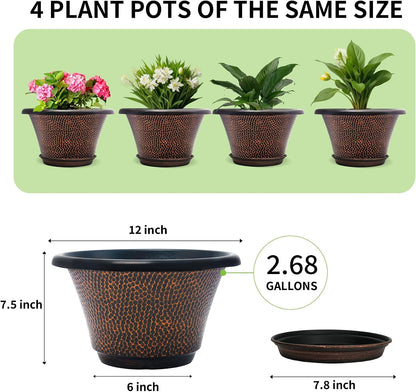 Quarut 12 Inch Pots for Plants,4 Pack Large Flower Pots with Drainage Hole