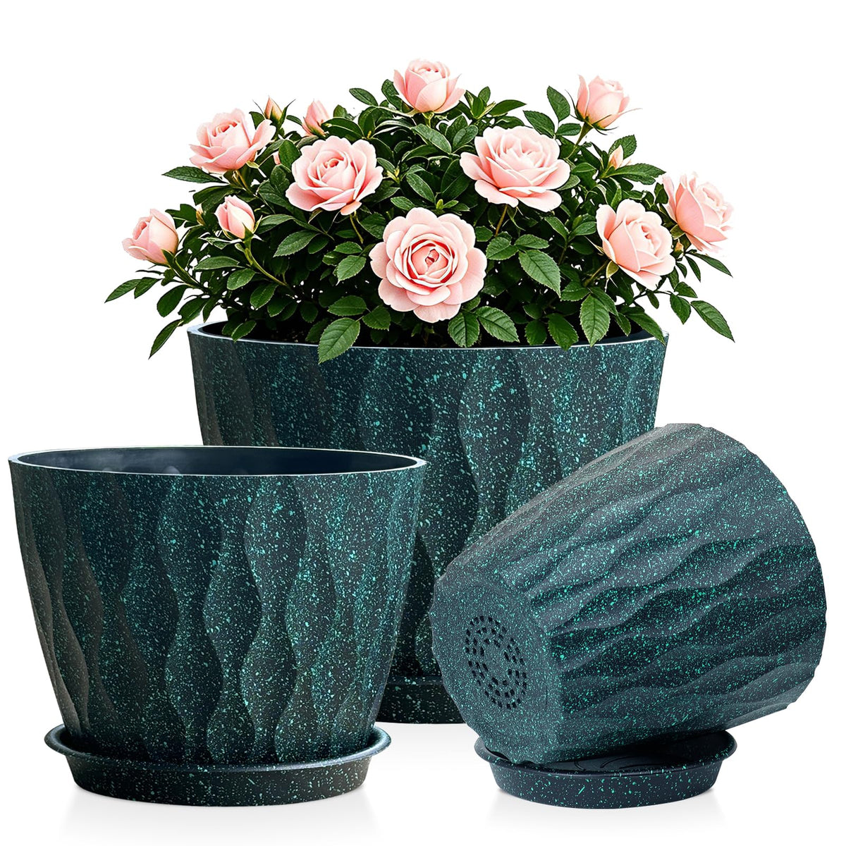 Plant Pots for Indoor Plants 3 Pack 10/9/8 Inch Plastic Planters