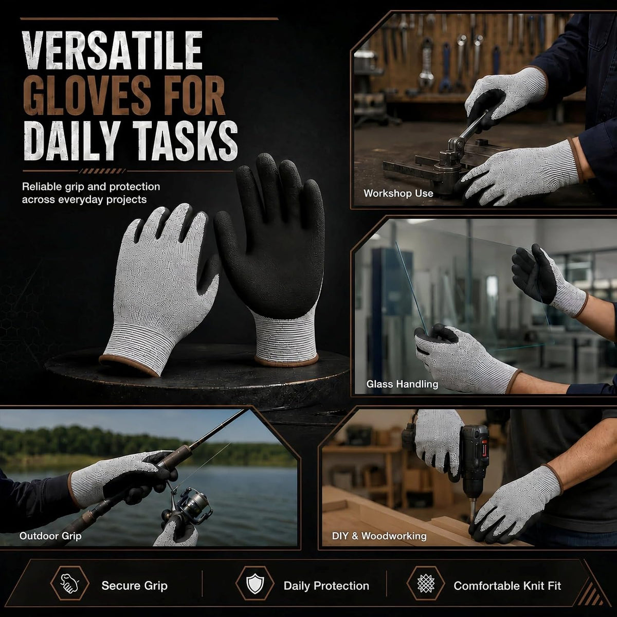 Level 5 Cut Resistant Work Gloves, Sandy Nitrile Grip, 1 Pair