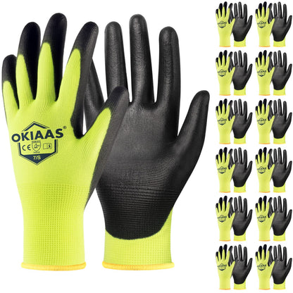 OKIAAS Men's Ultra-Thin and Lightweight Working Gloves with Grip, 12 Pairs, Black, Medium