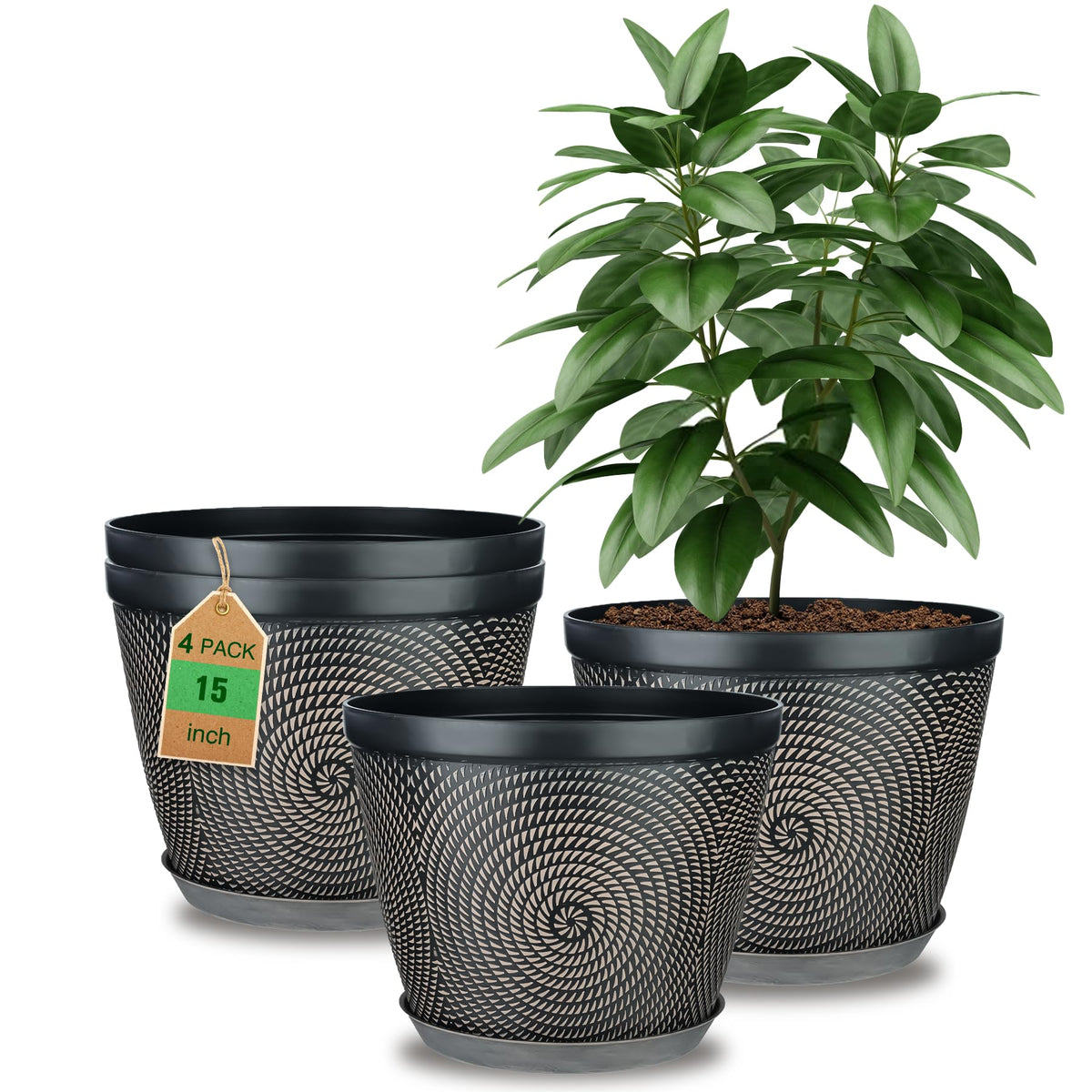 Quarut 12 Inch Pots for Plants,4 Pack Large Flower Pots with Drainage Hole