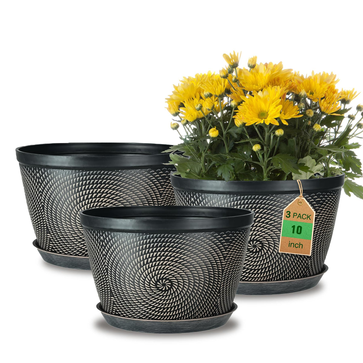 Quarut Flower Pots for Outdoor,Plastic Plant Pots with Drainage Hole & Tray