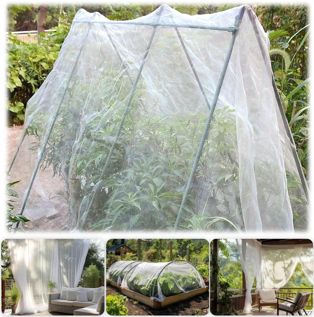 2PCS 10 x 16.5 Ft Mosquito Netting for Patio, Garden Mesh Netting, Fly Insect Bird Net Barrier for Protect Vegetables Plants, Mosquito Mesh Screen for Outdoor Patios Apartment Balcony (Black)