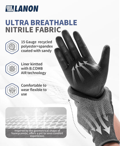 LANON Gardening Gloves for Men Women, 2 Pairs Nitrile Coated Garden Gloves with Grip, Breathable B.COMB AIR Technique, Dusty Olive & Bluebird, Medium