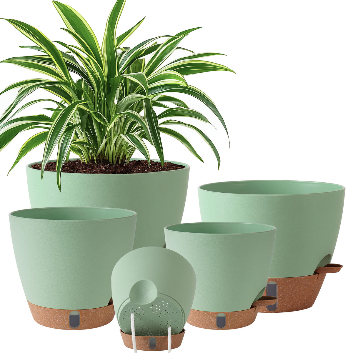 Self Watering Pots for Inoor Ourdoor Plants 8/7/6.5/6/5" Plastic Planters