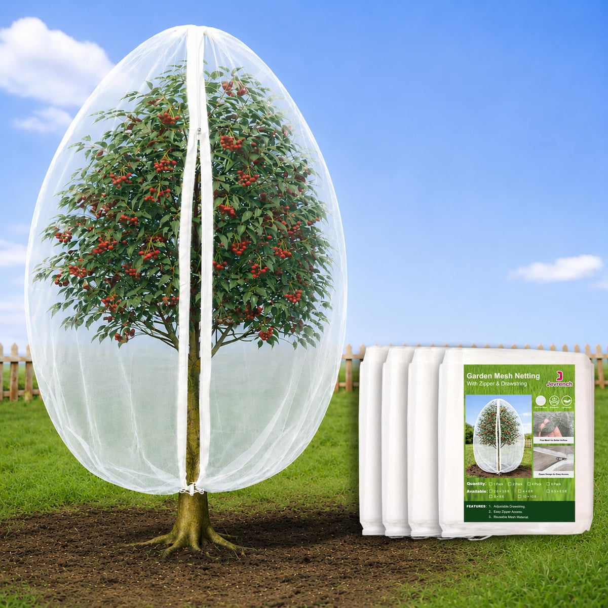 Jevrench 2-Pack 4 x 6 ft Garden Netting Bags with Zipper and Drawstring