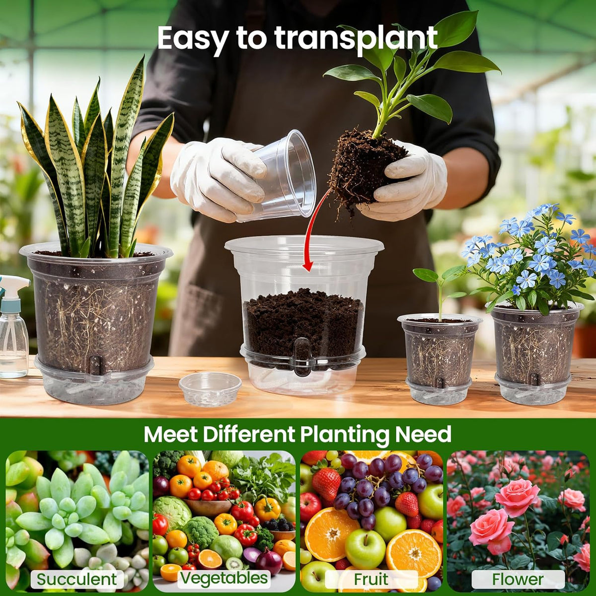 MIXC 18 Pack 6.5/5/4 Inch Self Watering Pots for Indoor Plants-Clear