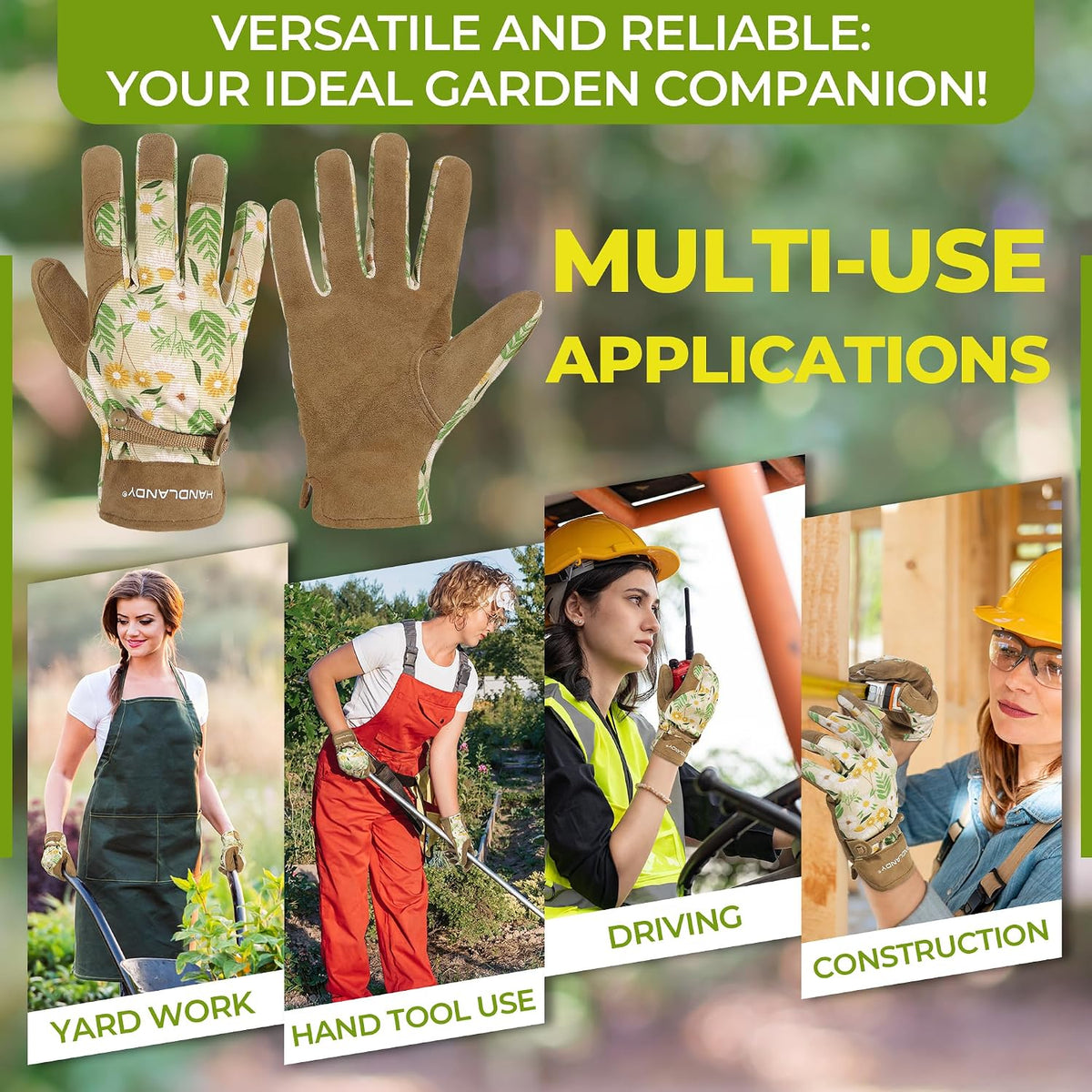 HANDLANDY Gardening Gloves for Women, Leather Garden Glove, Gardener Gift