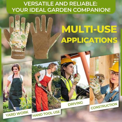 HANDLANDY Gardening Gloves for Women, Leather Garden Glove, Gardener Gift