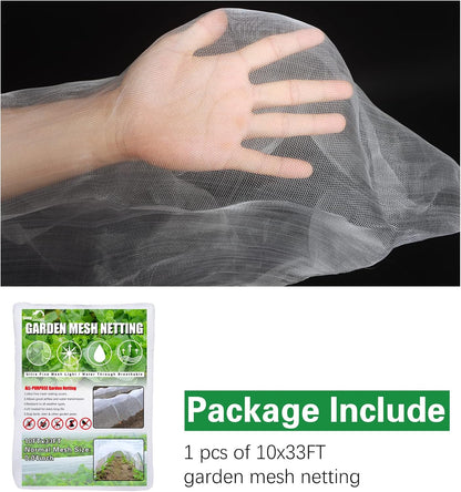 SnugNiture Garden Netting 10x33FT Ultra Fine Mesh Mosquito Net Plant Covers, White Bird Netting Barrier Greenhouse Row Cover Protect Fruits Flower Vegetables from Birds Deer & Squirrels