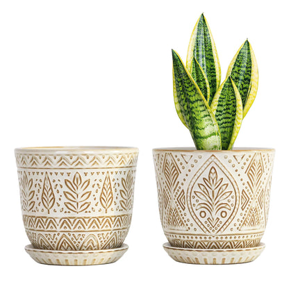 Gepege Ceramic Plant Pots, 6 Inch Indoor Planters with Drainage & Saucers