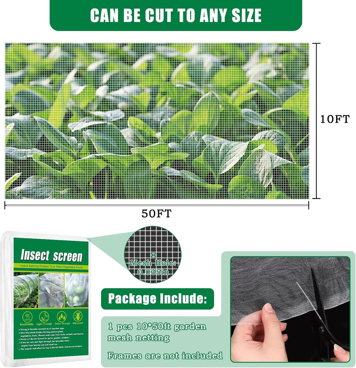 10 X 50 FT Breathable Garden Mesh Netting Pest Barrier for Raised Beds