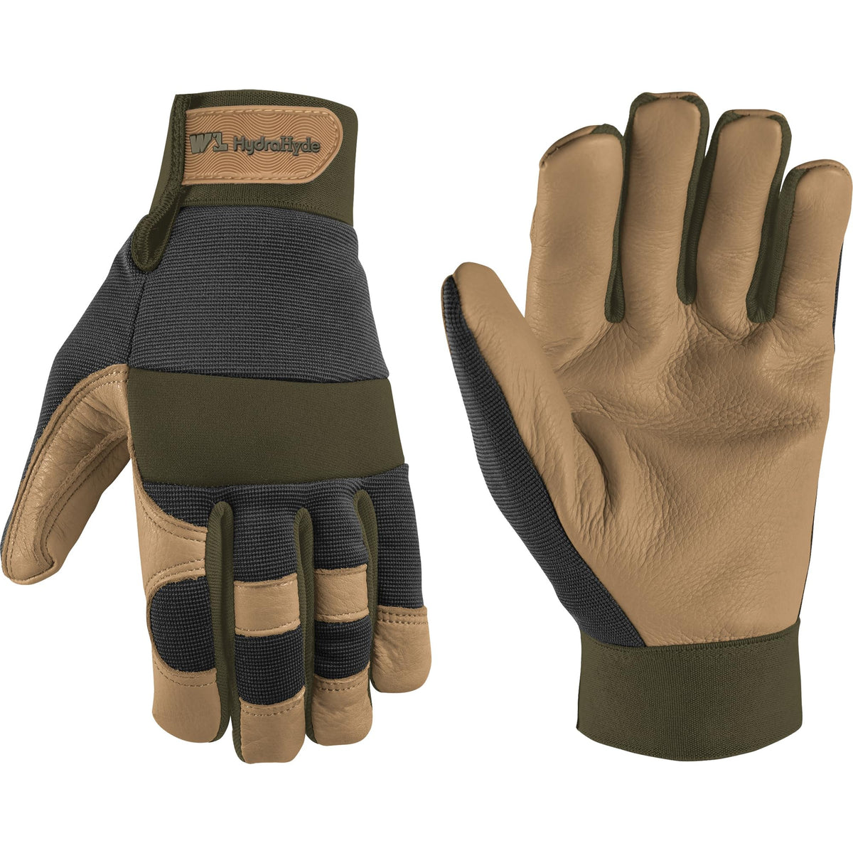 Wells Lamont Men's Leather Palm Work Gloves – HydraHyde Water-Resistant Leather, Flexible Spandex Back, Adjustable Closure