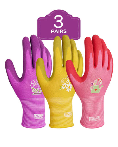 PACIFIC PPE 6 Pairs Gardening Gloves for women, Rubber Coated Garden Gloves, Ladies Yard Work Gloves, Breathable, Purple & Yellow & Red, Small