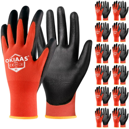 OKIAAS Men's Ultra-Thin and Lightweight Working Gloves with Grip, 12 Pairs, Black, Medium