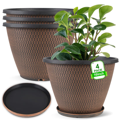 4 Pack 10 inch Plant Pot for Outdoor Indoor, Plastic Flower Pots with Trays