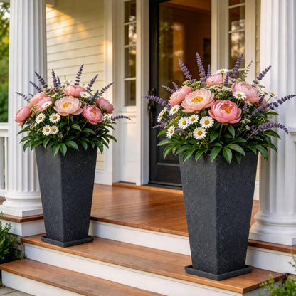 Autodaya 15" Large Planters for Outdoor Plants Set of 2 Plastic Flower Pots
