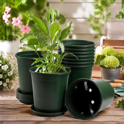 Fasmov 10PCS 1 Gallon Durable Nursery Pot Garden Flower Pots Nursery Plant Container Kit with 10 Pcs Matching Pallets