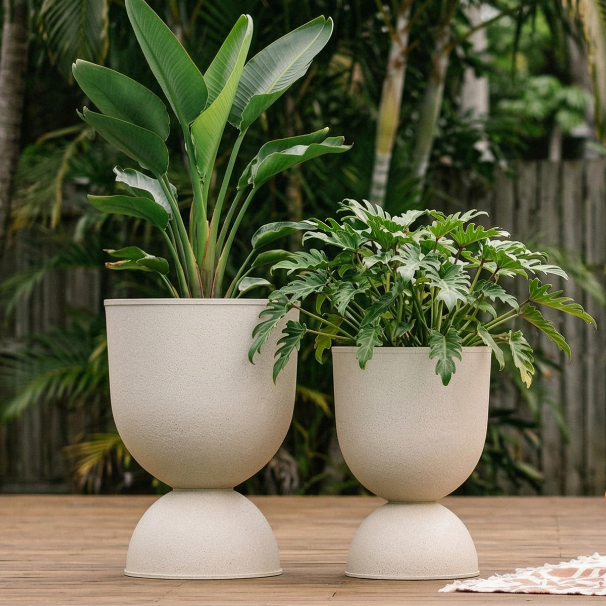KOL 15 Inch Tall Planters, Beige Plastic Urn Planters, 2 Pack