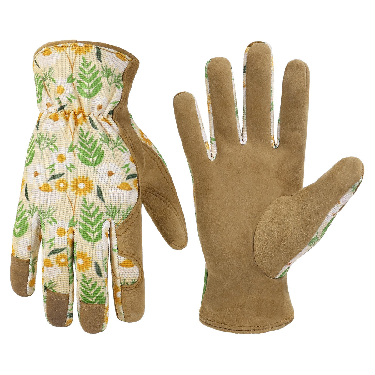 HANDLANDY Work Gloves for Women, Breathable Leather Gardening Glove for Yard Maintenance, Hand Protection with Touch Screen