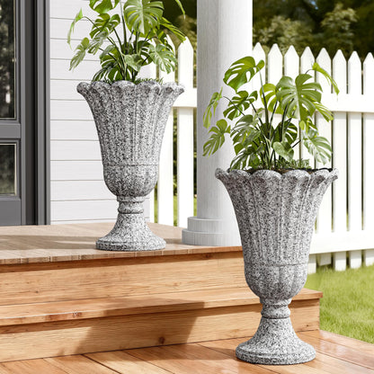 Tall Plastic Urn Planters and Pedestal - 24" Outdoor Planter Beige