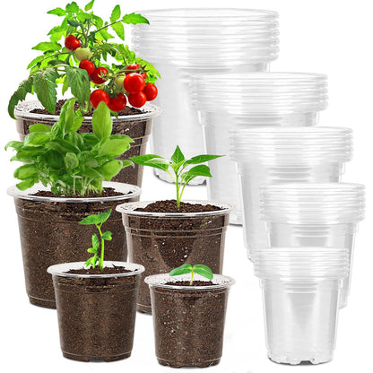 JNYONG 60 Pack 3.5/4/5/6/7 Inch Clear Nursery Pots with Drainage Hole