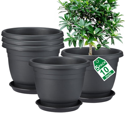 5 Packs 10 inch Flower Pots + Saucers, Large Indoor & Outdoor Pot