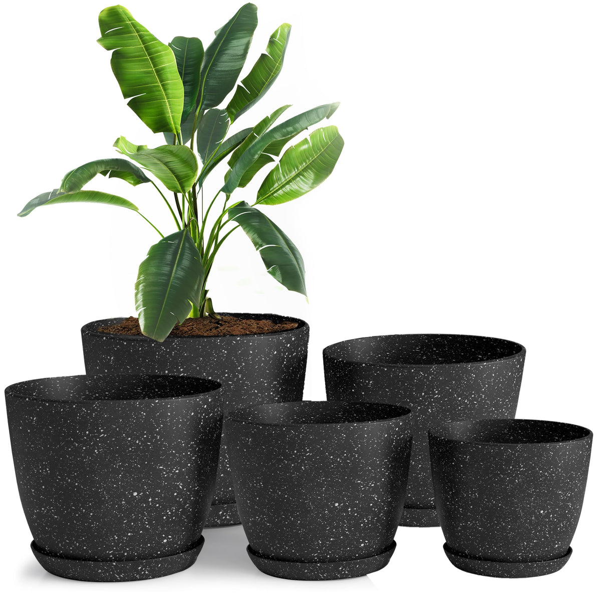 Plant Pots Indoor with Drainage, 5 Pack Multi-Size Planters Set, White
