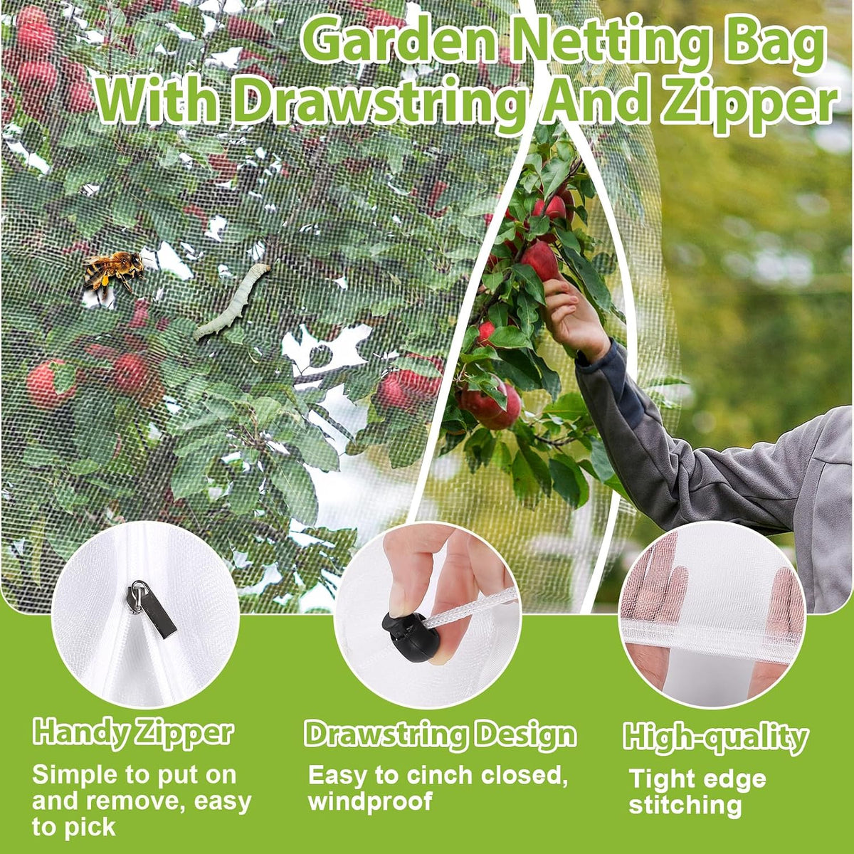 Large Fruit Tree Netting, 10X10FT Insect Garden Net, Zipper, Drawstring