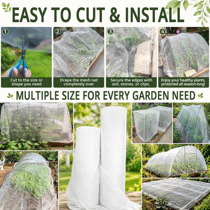 Roll Packed 8x100FT Garden Netting, Fine Mesh Insect Barrier for Plants