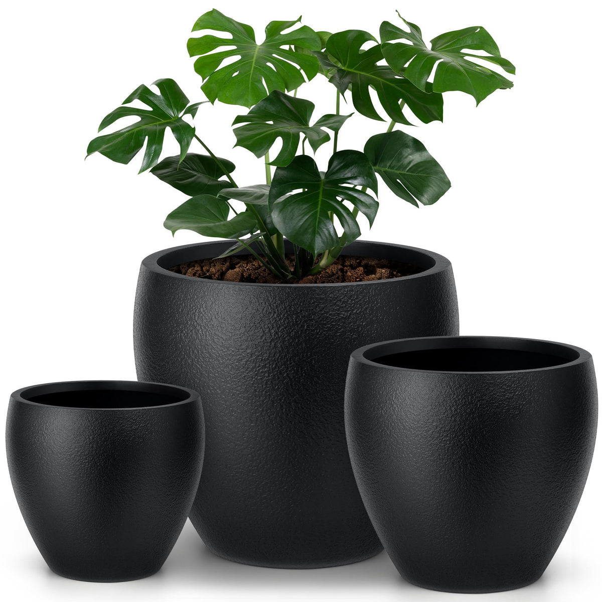 homenote 14.5 Inch Large Black Plastic Flower Pot with Drainage Plug