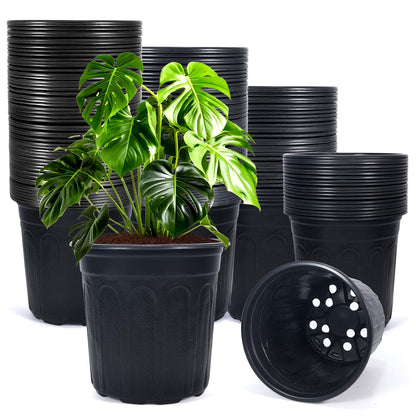 50 Pcs 2 Gallon Nursery Pots,Thickened Soft Plastic Plant Pots with Holes,Garden Flower Seedling Pot Container for Seedling,Cuttings,Transplanting (Black)