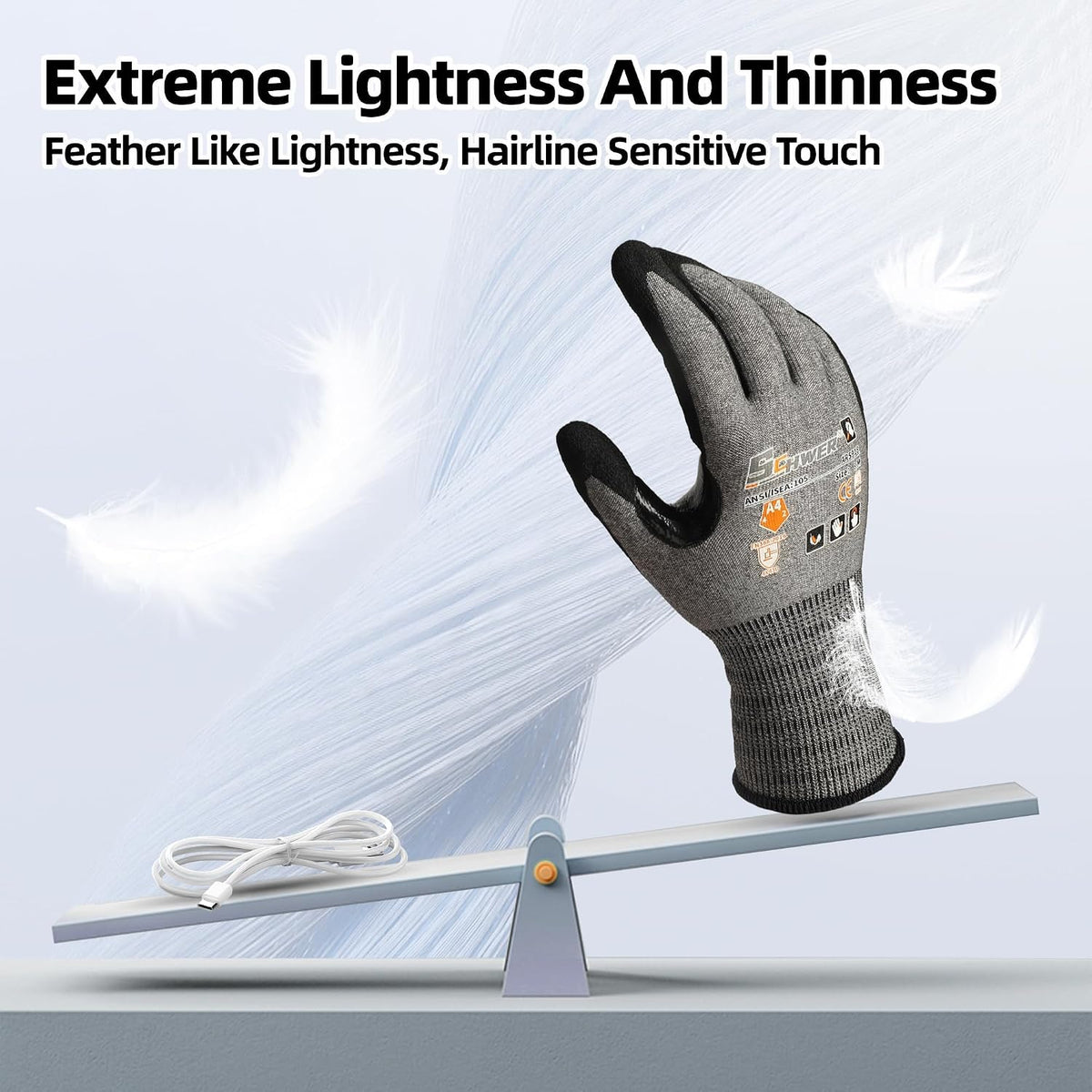 Schwer A4 AIR-SKIN Cut Resistant Work Gloves, Ultra Lightweight, AR5918, M
