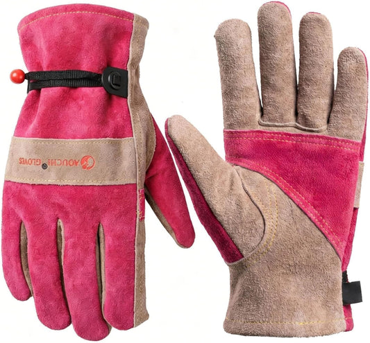 Leather Gardening Gloves for Women-Best Gift for Gardeners.Pink S