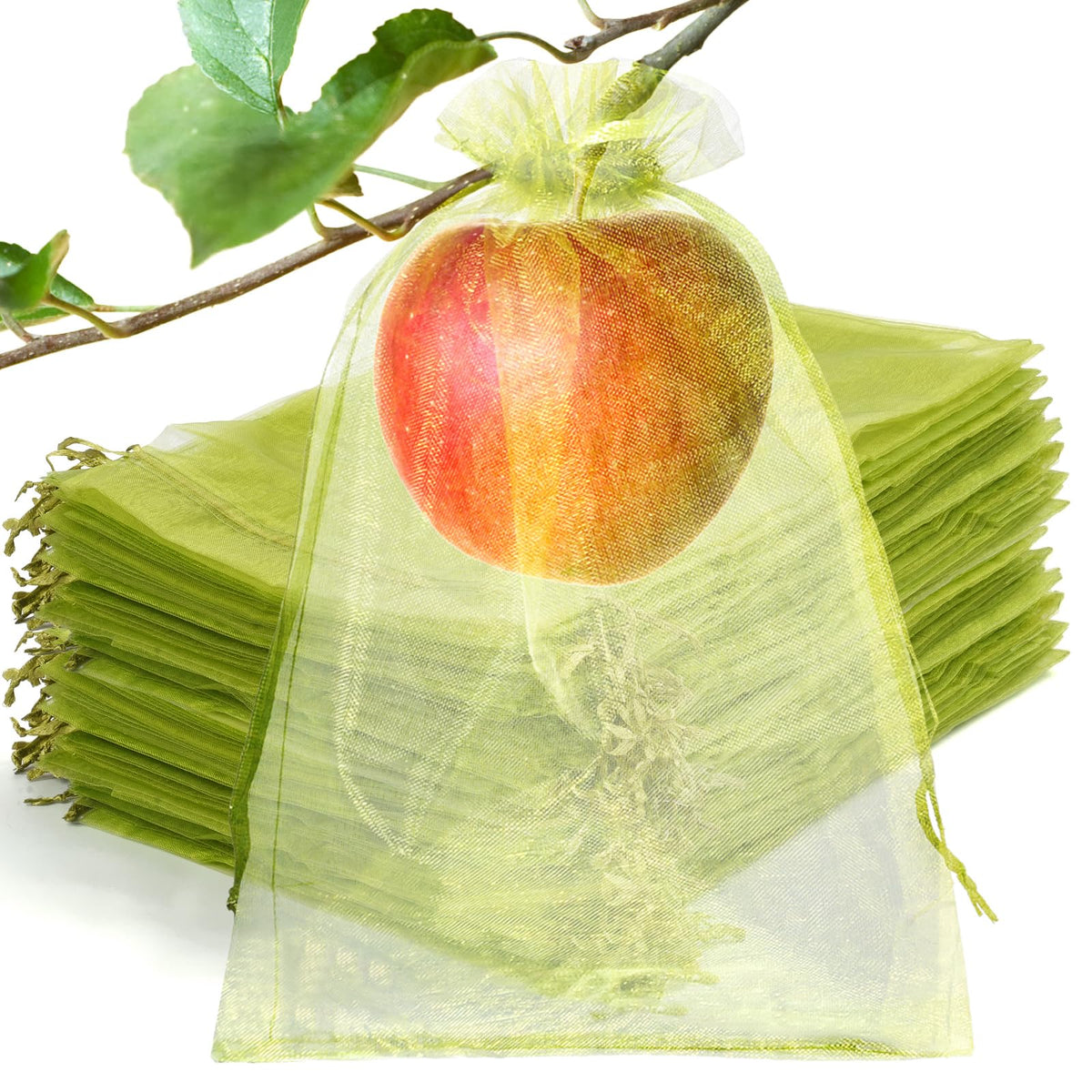 50 Pcs Fruit Protection Bags, 6×9 in Mesh Cover Nets for Tree, Green
