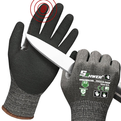 Schwer ProGuard High Level Cut Resistant Work Gloves for Extreme Protection, ANSI A9 Cut Gloves with Reinforced Thumb, Non Slip, Breathable, Durable, Touch-screen, Black 1 Pair（L 3326