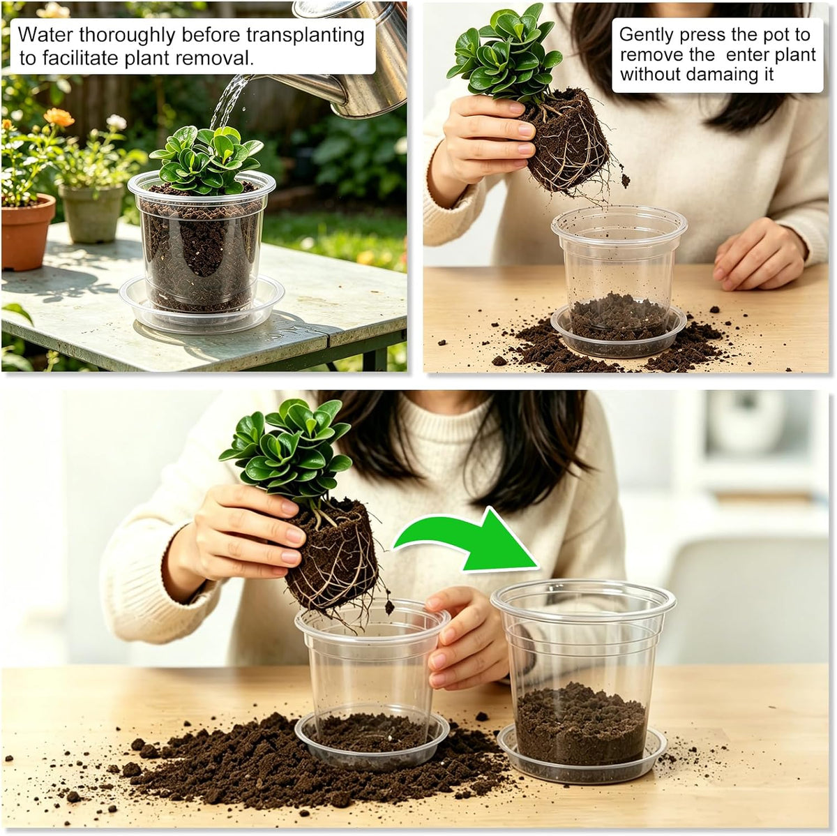 4/5/6/7 Inch 20 Pack Clear Plastic Nursery Pots with Drainage and Saucer
