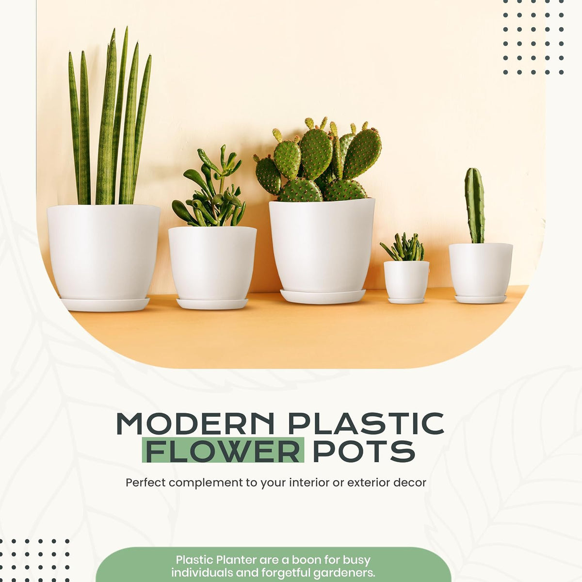 Plant Pots Indoor with Drainage, 10 Pack Multi-Size Planters Set, White
