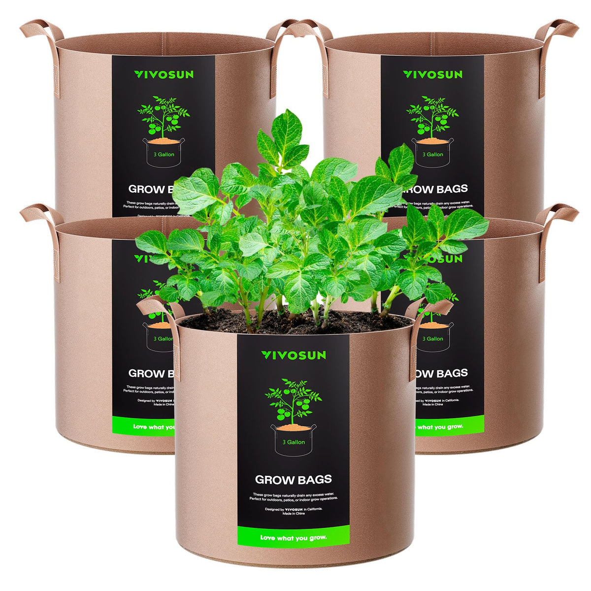 VIVOSUN 5-Pack 5 Gallon Plant Grow Bags Fabric Pots with Handles