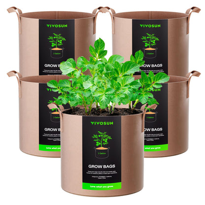 VIVOSUN 5-Pack 5 Gallon Plant Grow Bags Fabric Pots with Handles