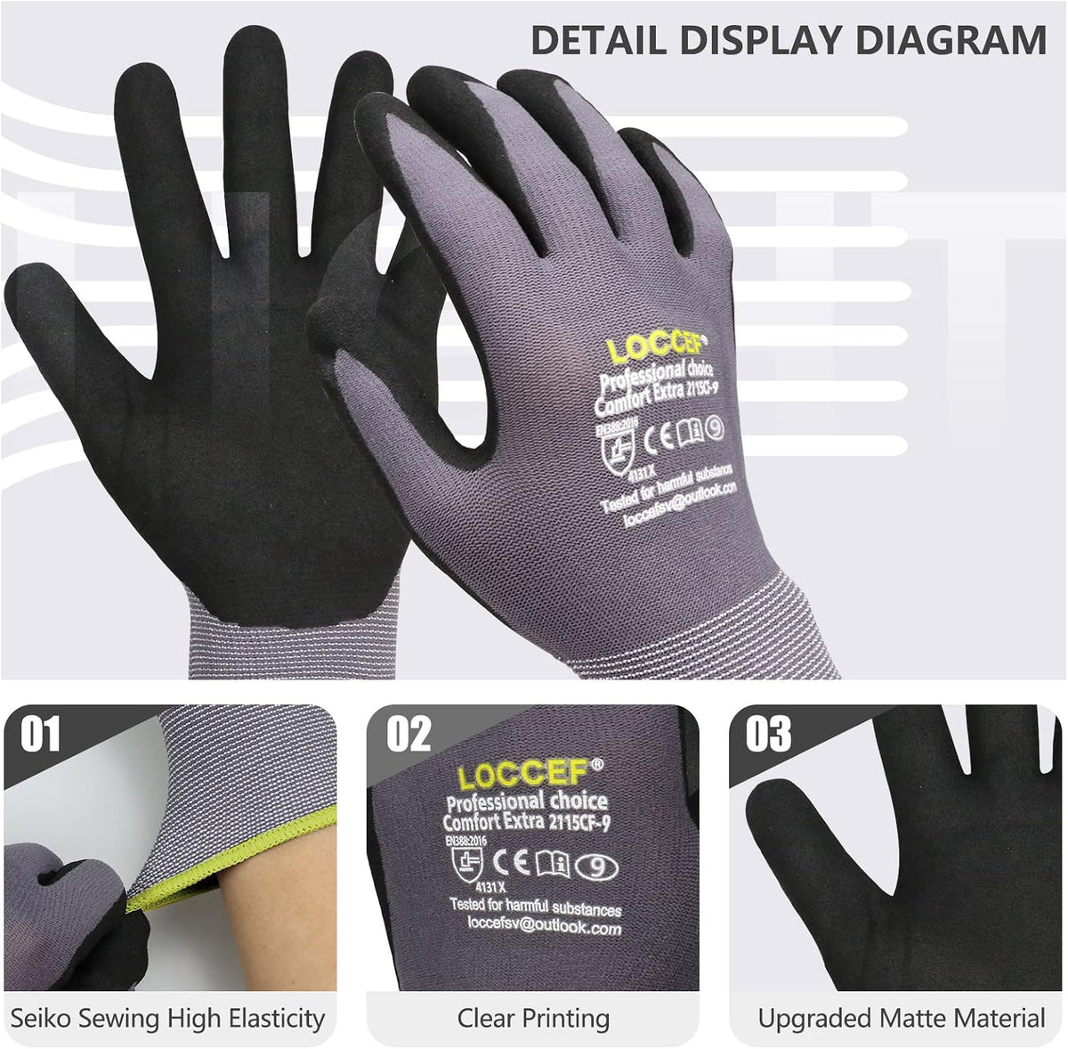 LOCCEF MicroFoam Nitrile Coated Safety Work Gloves