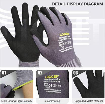 LOCCEF MicroFoam Nitrile Coated Safety Work Gloves