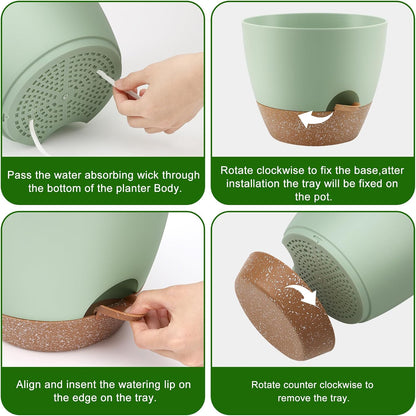 QRRICA 7/7.5/8/9/10 Inch Self Watering Pots for Indoor/Outdoor Plants
