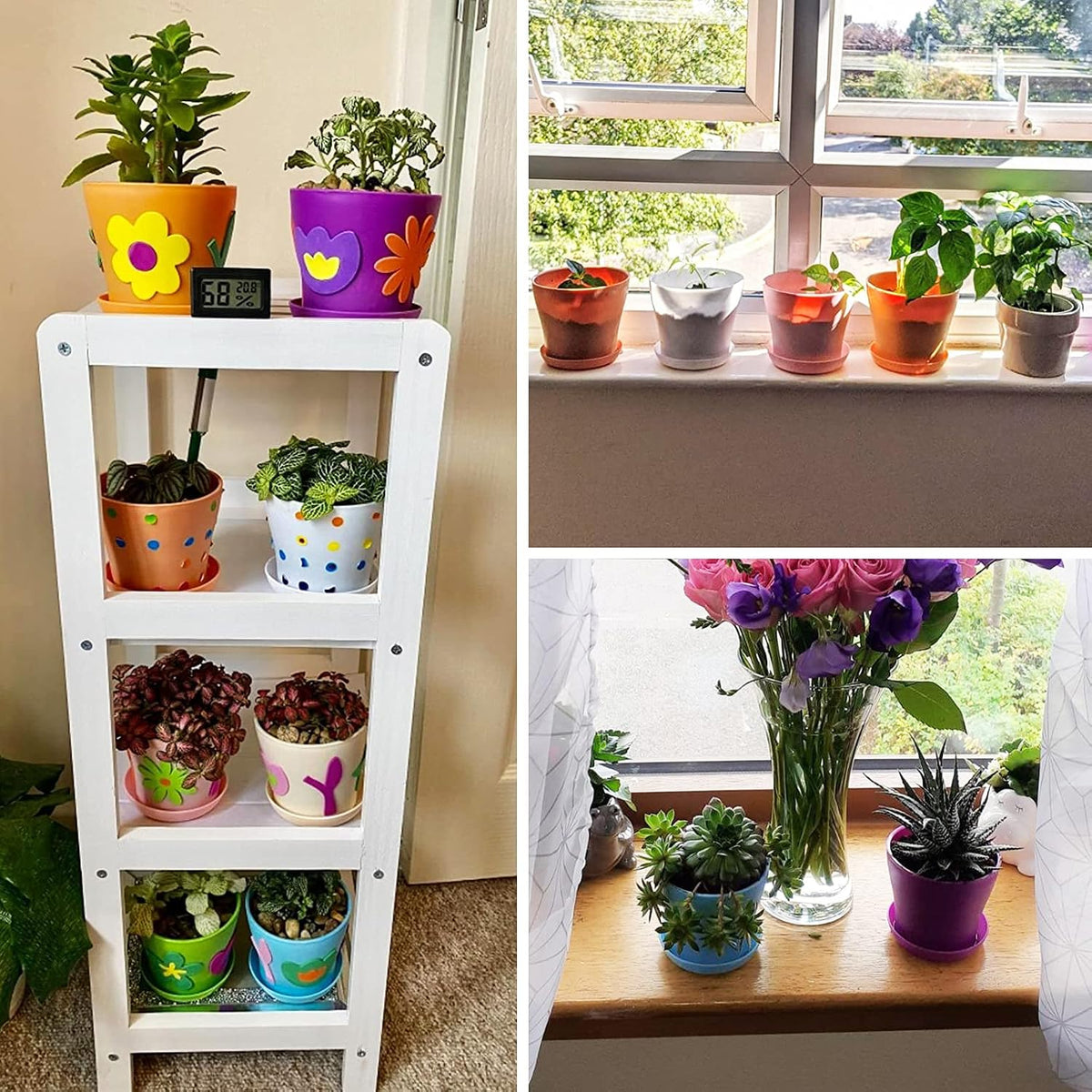 KINGLAKE 8 Pcs 4" Plastic Plant Flower Seedlings Nursery Pot/Pots Planter Colorful Flower Plant Container Seed Starting Pots with Pallet and Drainage Holes for Home Garden Flowers Plants,8 Colors
