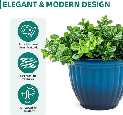 Autodaya 15" Large Planters for Outdoor Plants Set of 2 Plastic Flower Pots