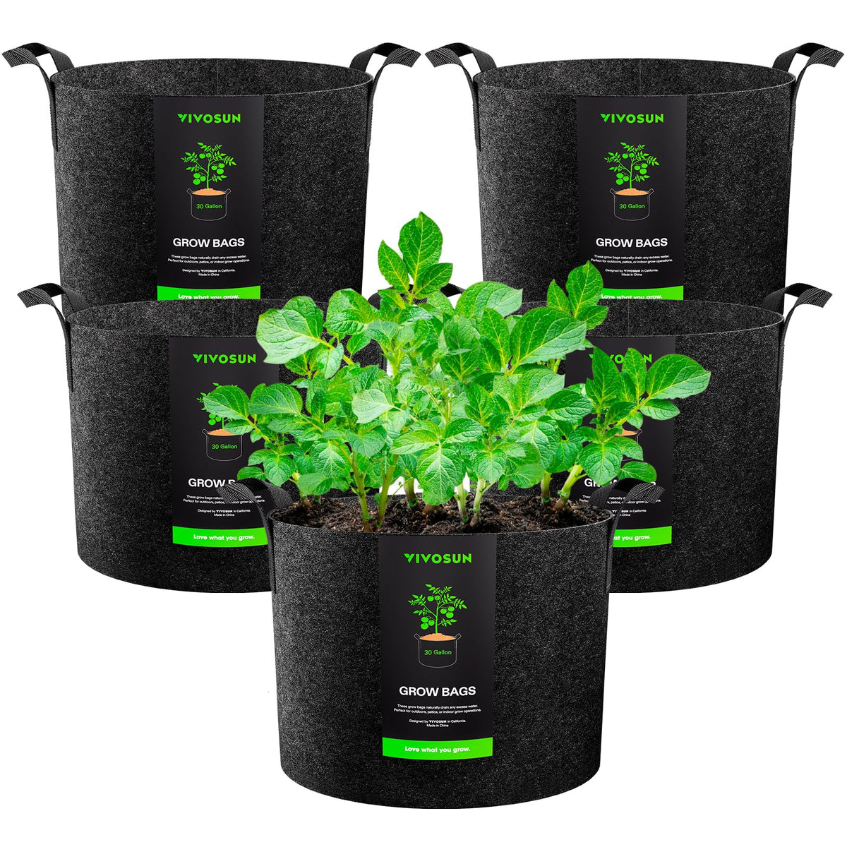 VIVOSUN 5-Pack 5 Gallon Plant Grow Bags Fabric Pots with Handles