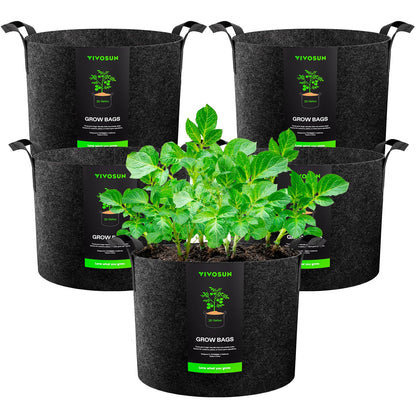 VIVOSUN 5-Pack 5 Gallon Plant Grow Bags Fabric Pots with Handles